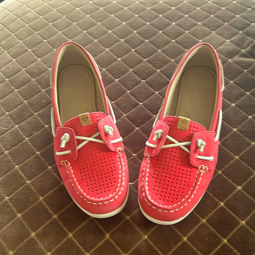 Pink Sperry leather deck shoe